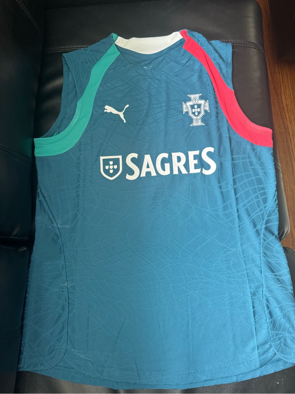 Puma Teal Blue Portugal Training Singlet with Green and Red Trim